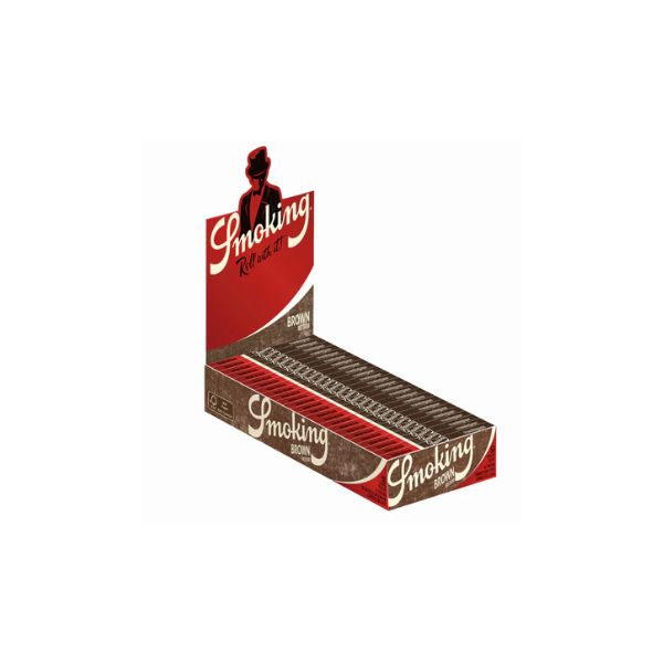 Box of Smoking rolling paper with red and brown design on a white background