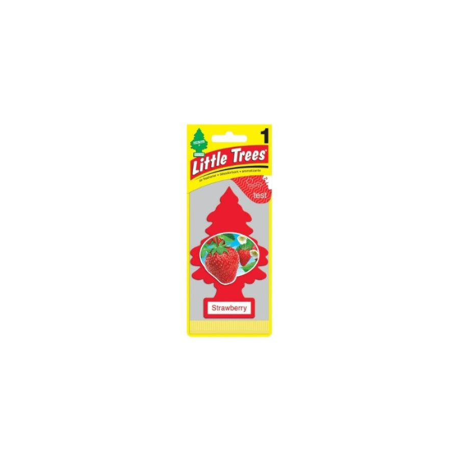 Little Trees strawberry-scented air freshener packaging on a white background