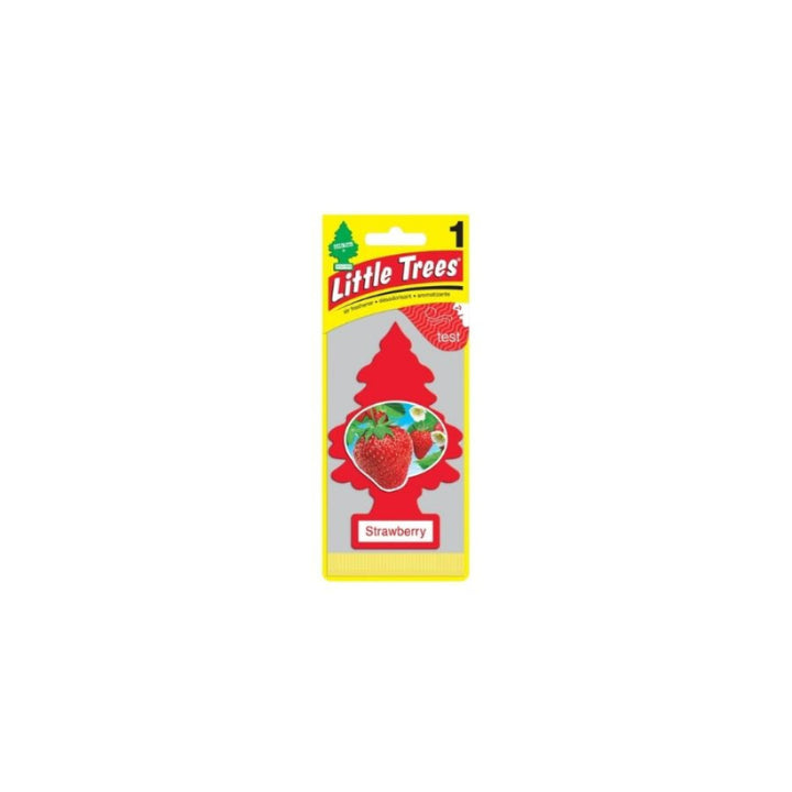 Little Trees strawberry-scented air freshener packaging on a white background