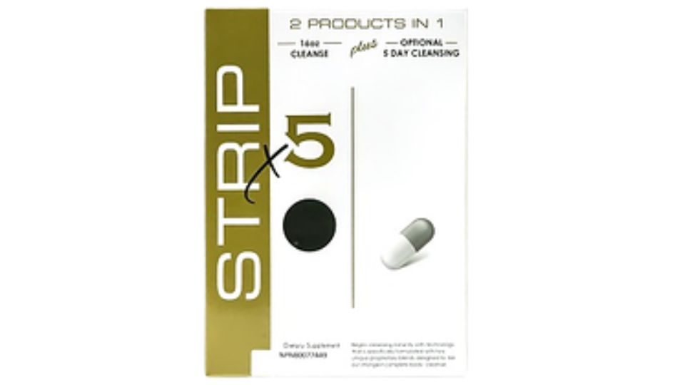 Package of Strip x5  strip cleaner with a white background