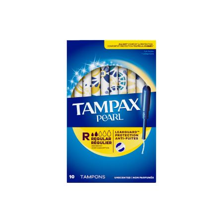 Tampax Pearl Regular Absorbency Unscented Anti-Leak tampons on a white background