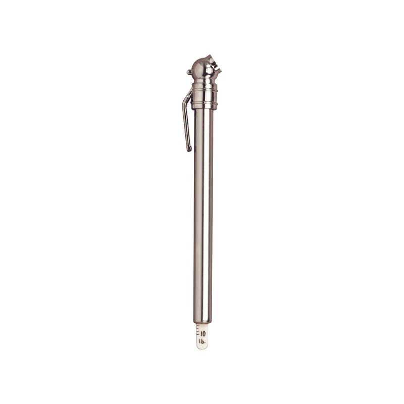 Chrom plated tire pressure gauge on a white background