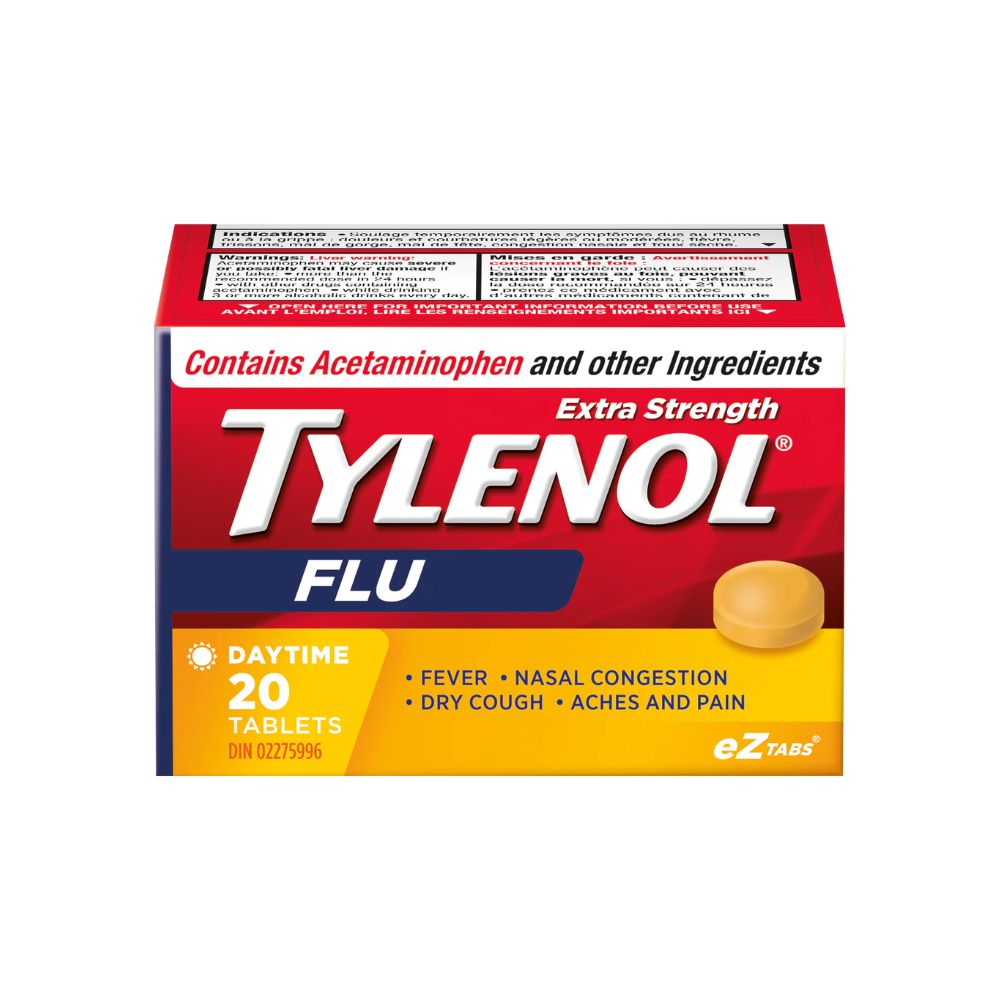Tylenol Extra Strength Flu EZtabs Daytime Tablets 20ct white background