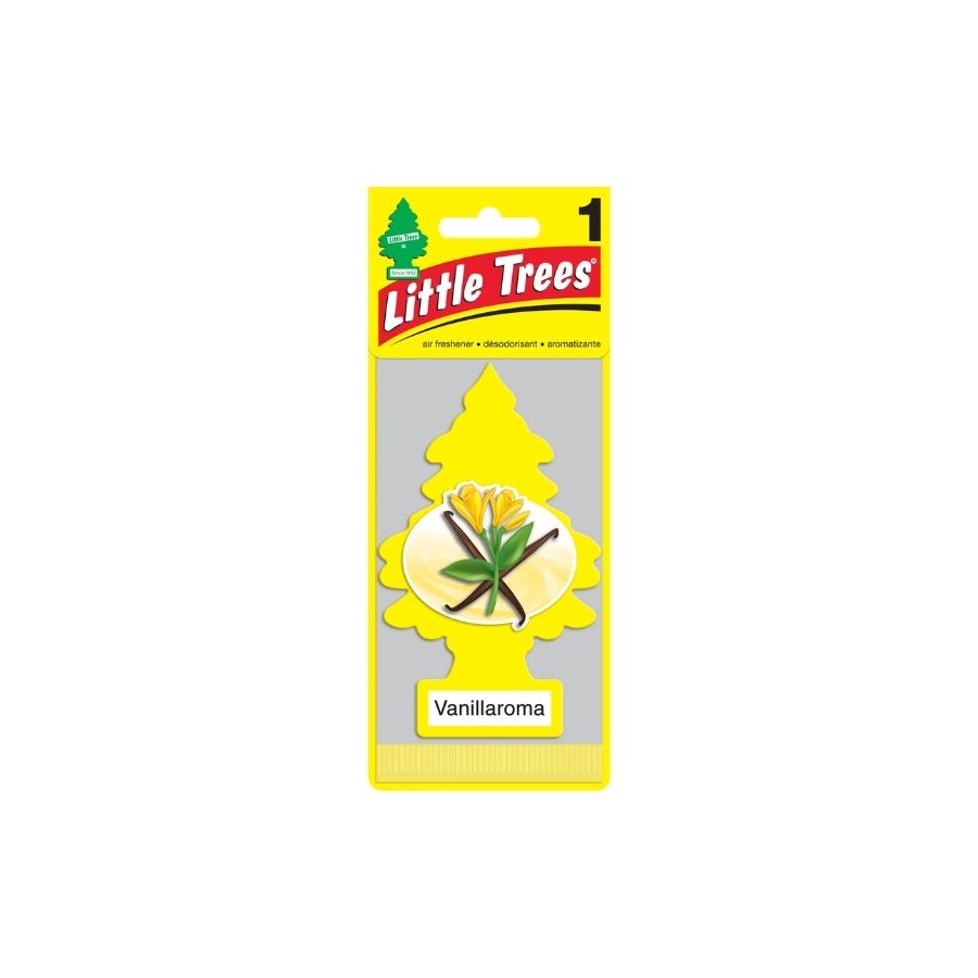 Little Trees VanillaRoma air freshener packaging on a white background