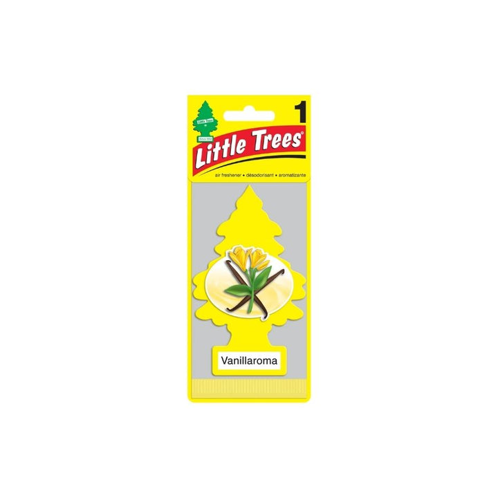 Little Trees VanillaRoma air freshener packaging on a white background