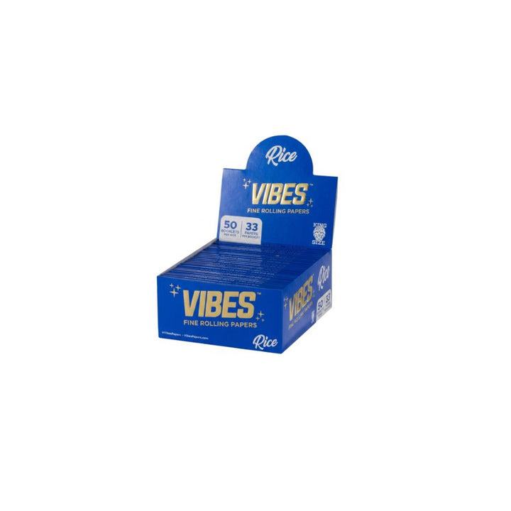 Box of Vibes rolling papers with blue packaging on a white background