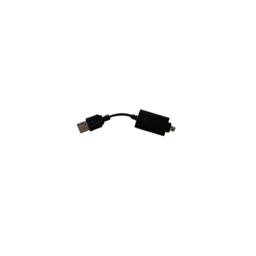 Black USB to serial adapter cable on a white background