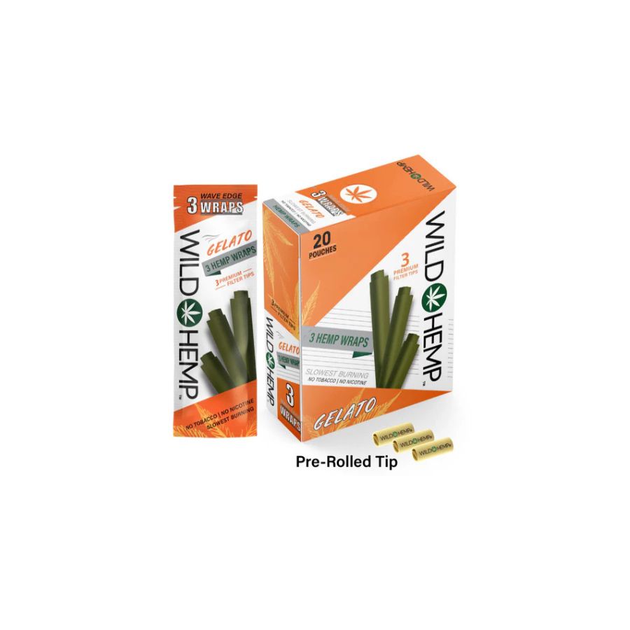Two boxes of Wild Hemp pre-rolled hemp wraps on a white background