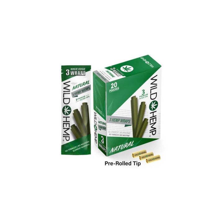 Two boxes of Wild Hemp pre-rolled wraps on a white background