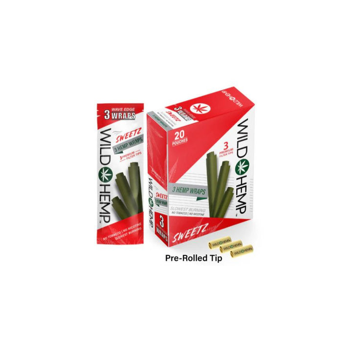 Two boxes of Wild Hemp Sweetz pre-rolled tips on a white background