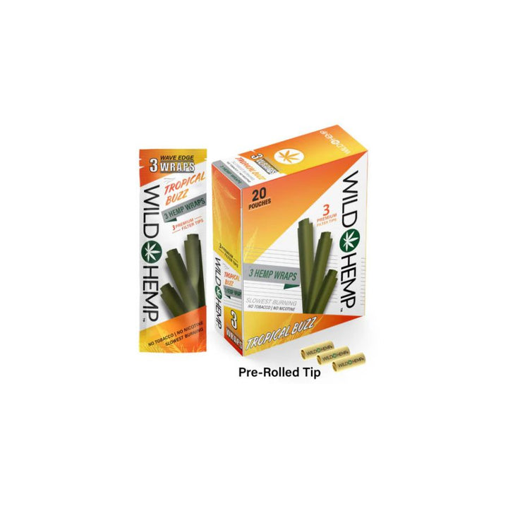 Two boxes of Wild Hemp pre-rolled wraps on a white background
