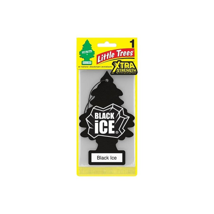 Little Trees Extra Black Ice air freshener packaging on a white background