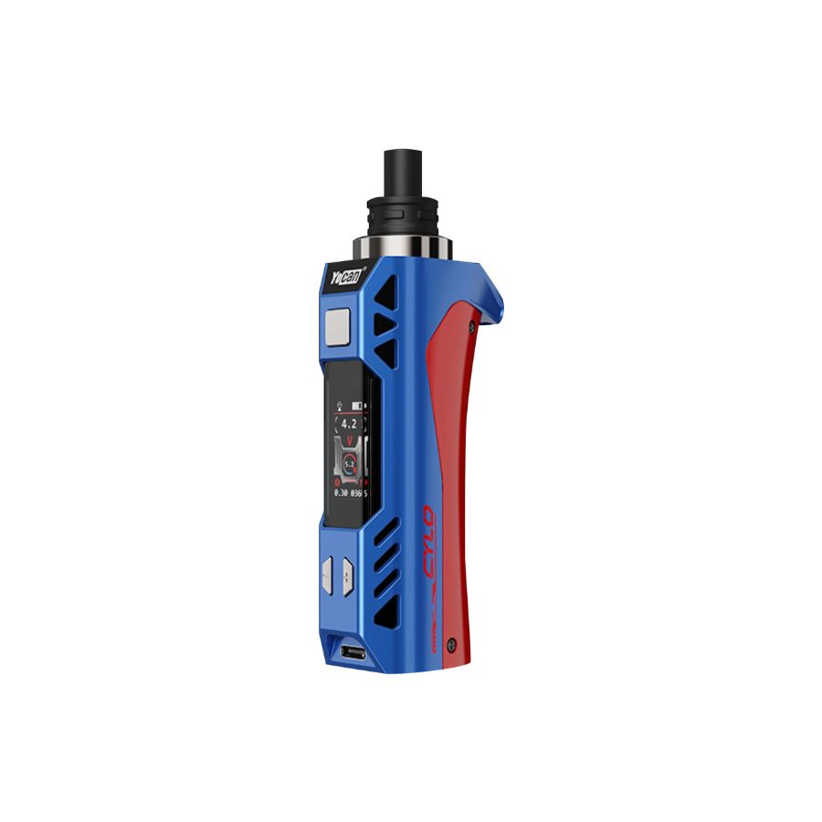 Blue and red electronic device on a white background