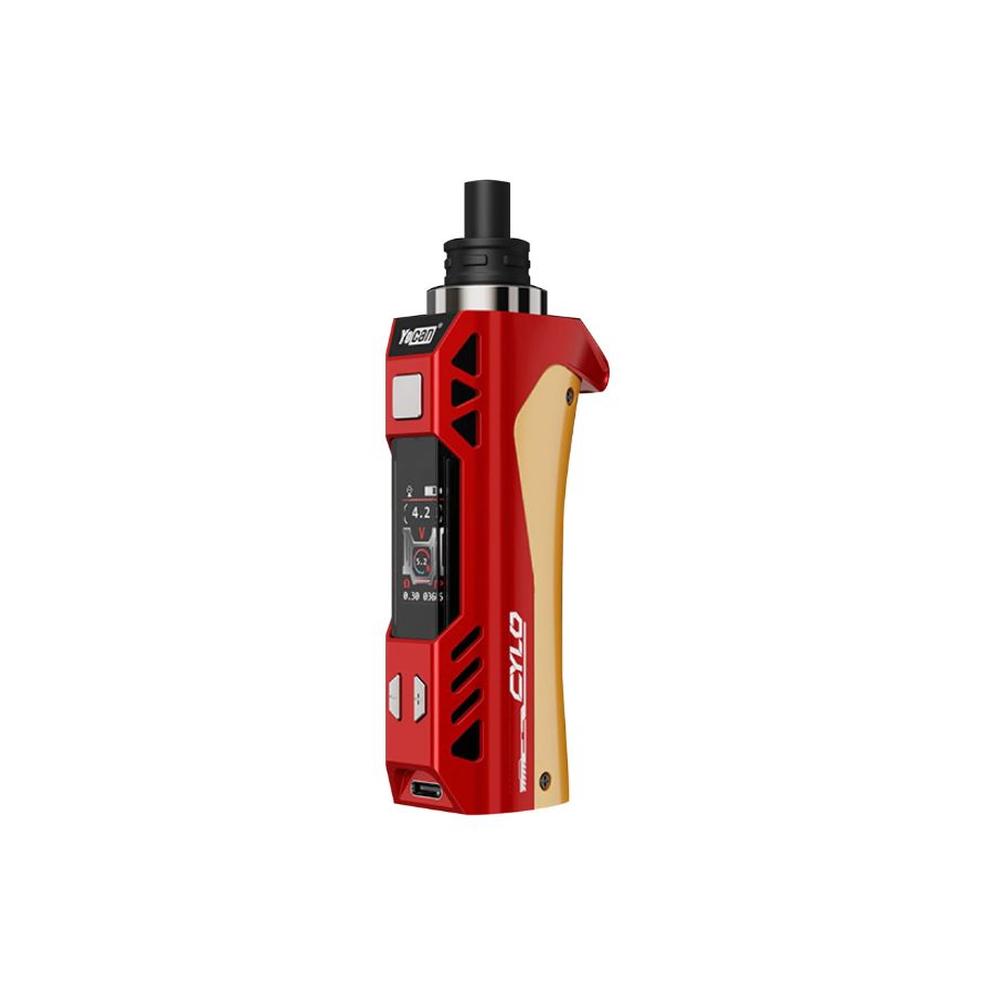 Red and gold vape device on a white background