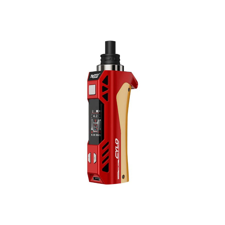 Red and gold vape device on a white background