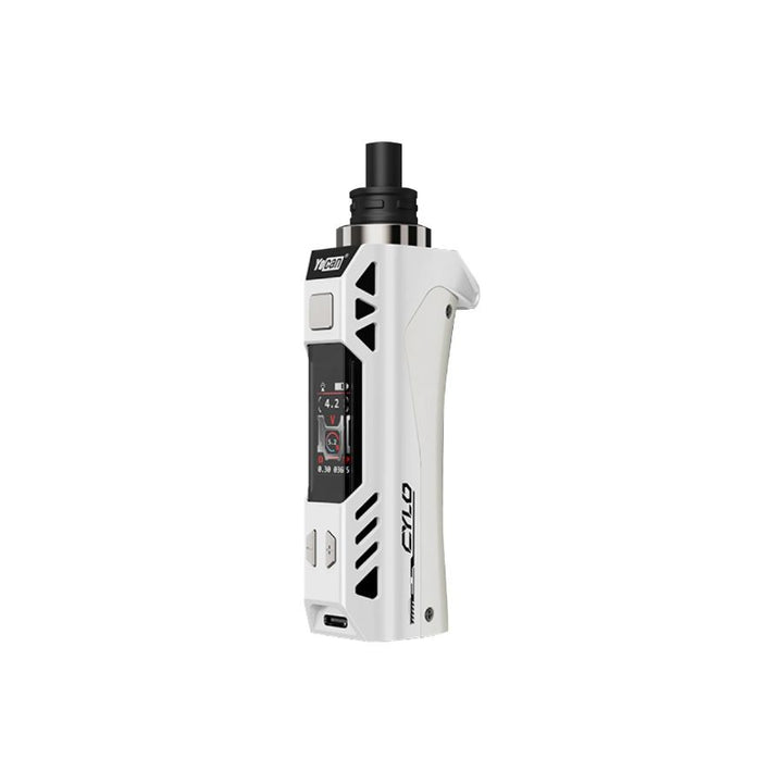 White electronic device with a black top on a white background