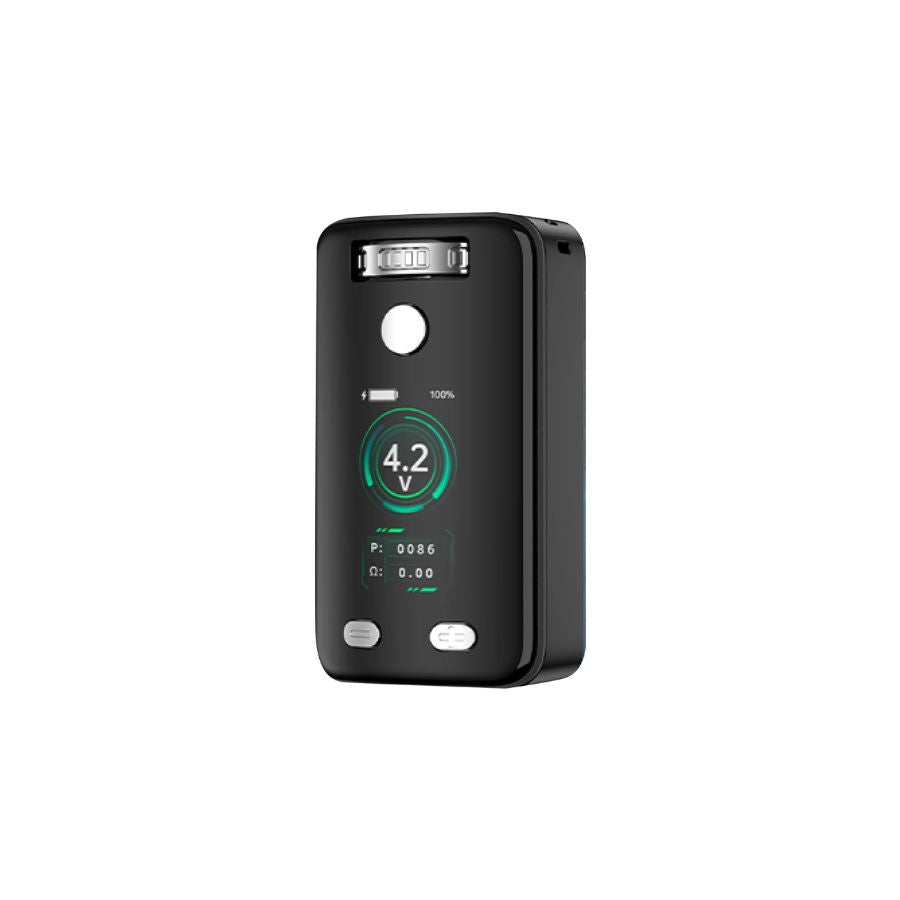Black electronic device with digital display on a white background
