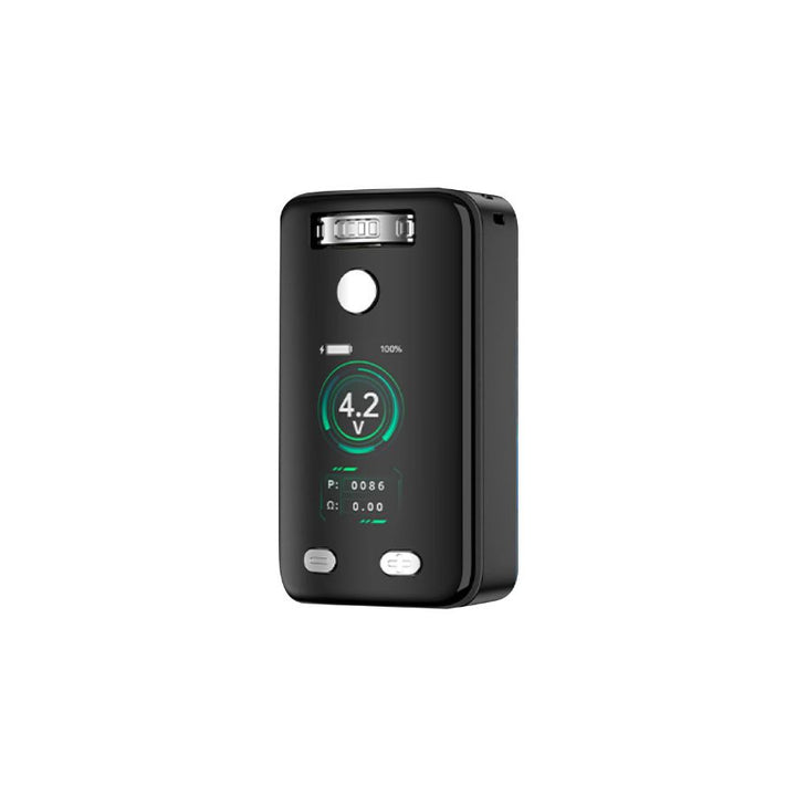 Black electronic device with digital display on a white background