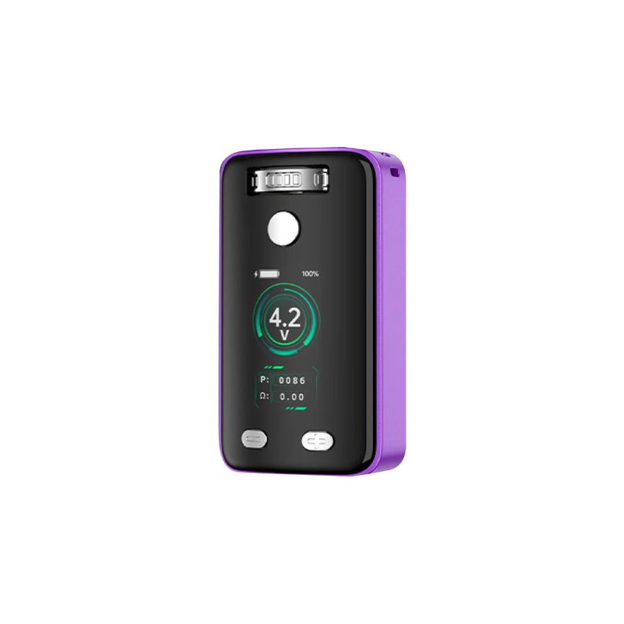 Purple electronic device with digital display on a white background