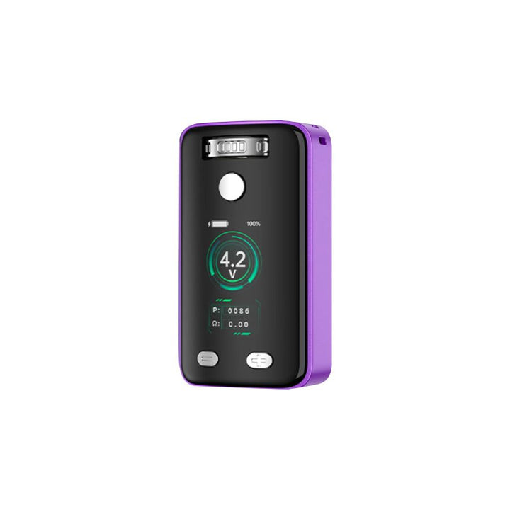 Purple electronic device with digital display on a white background