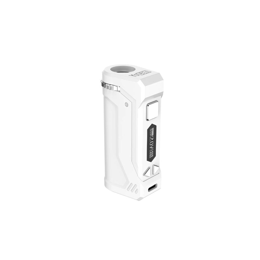 White electronic device with visible branding on a white background