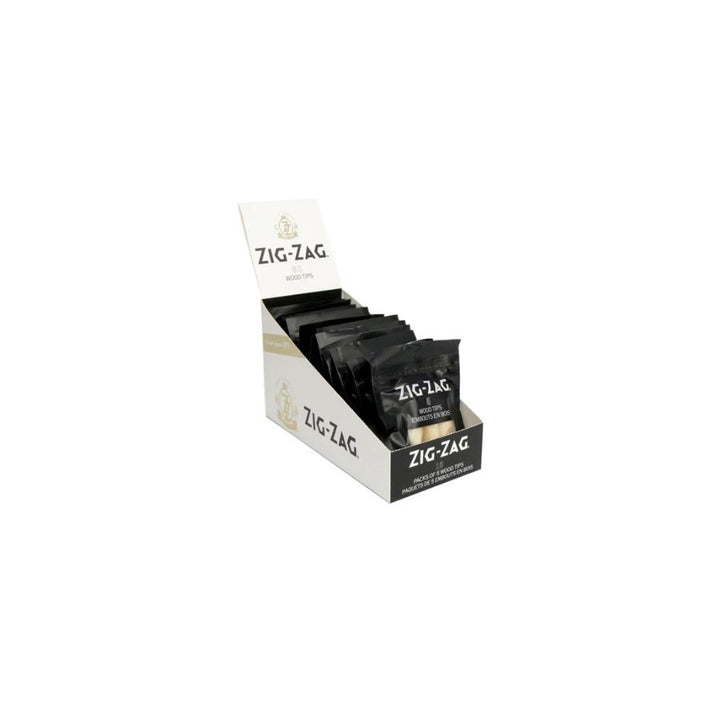 Display box of Zig-Zag rolling paper packs on a white background