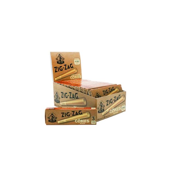 Multiple boxes of Zig-Zag cones on a white background