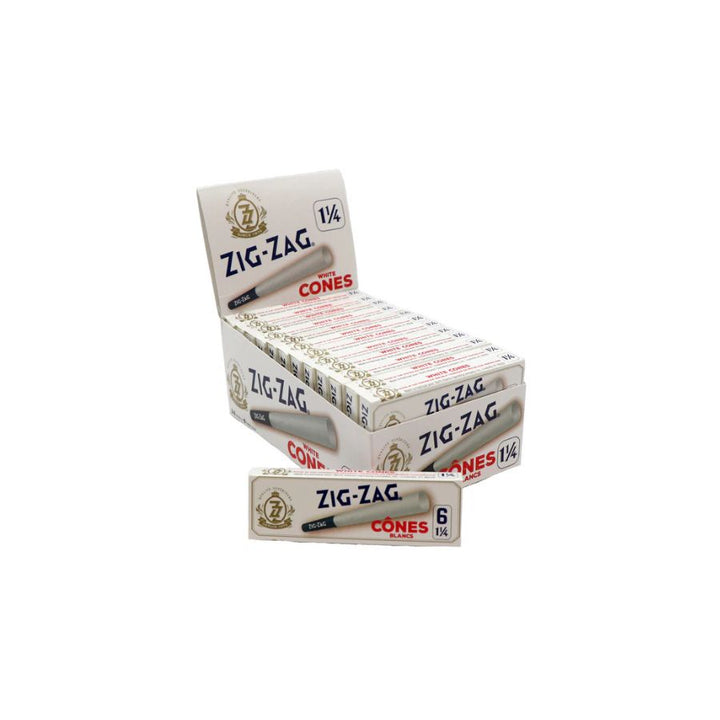 Box of Zig-Zag rolling paper cones on a white background