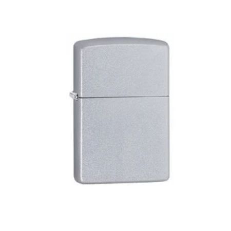 A classic Zippo-style lighter with a brushed silver metallic finish, shown closed on a plain white background.