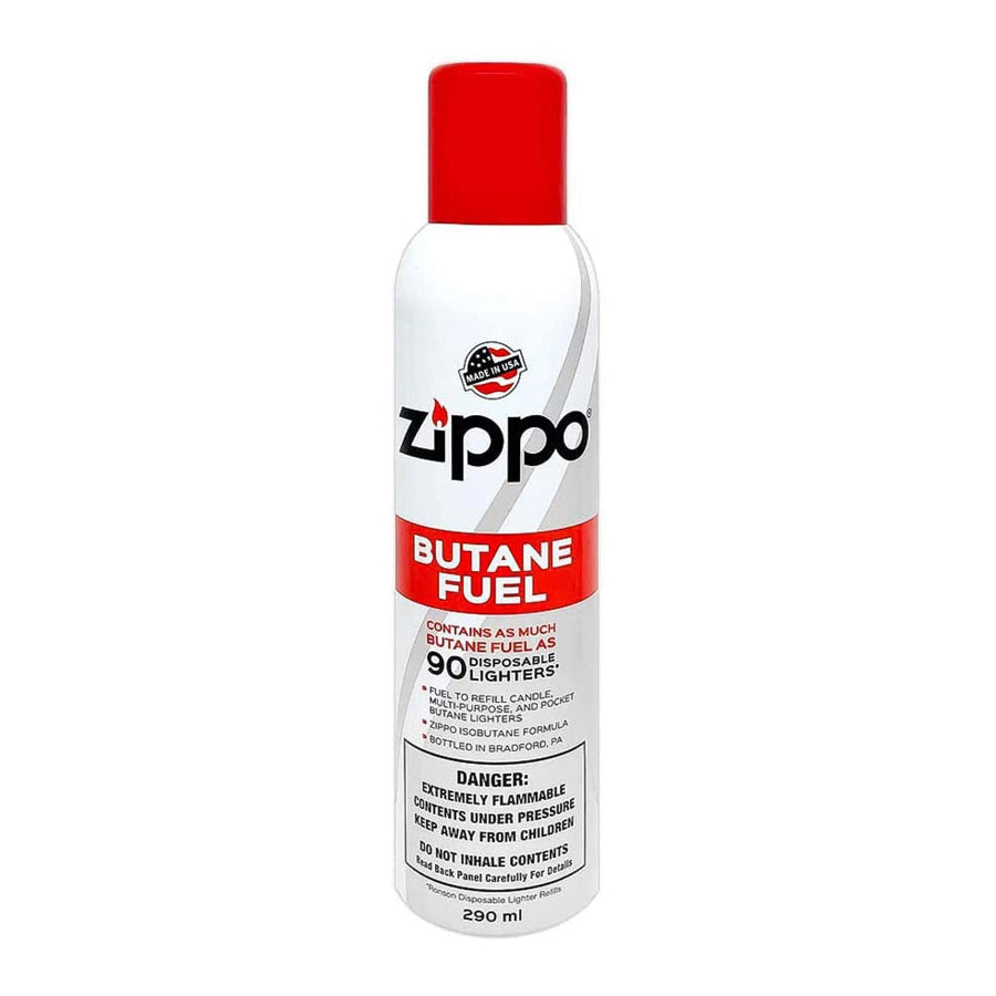 Can of zippo butane on white backround
