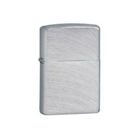 A classic Zippo-style lighter with a brushed silver metal finish, featuring a horizontal seam across the center and a small wick holder on the left side, shown against a plain white background.