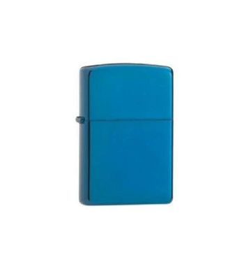 A classic rectangular Zippo lighter with a  metallic blue finish, shown against a plain white background.