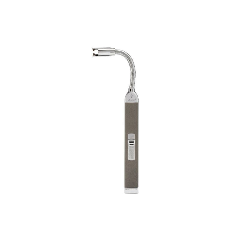 A slim modern LED light with a brushed silver metal body and a flexible coiled neck, shown against a plain white background.
