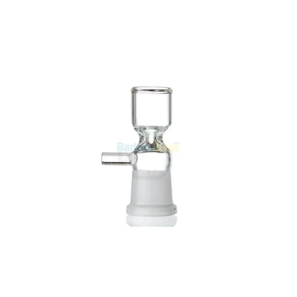 Clear glass hourglass with metal top on a white background
