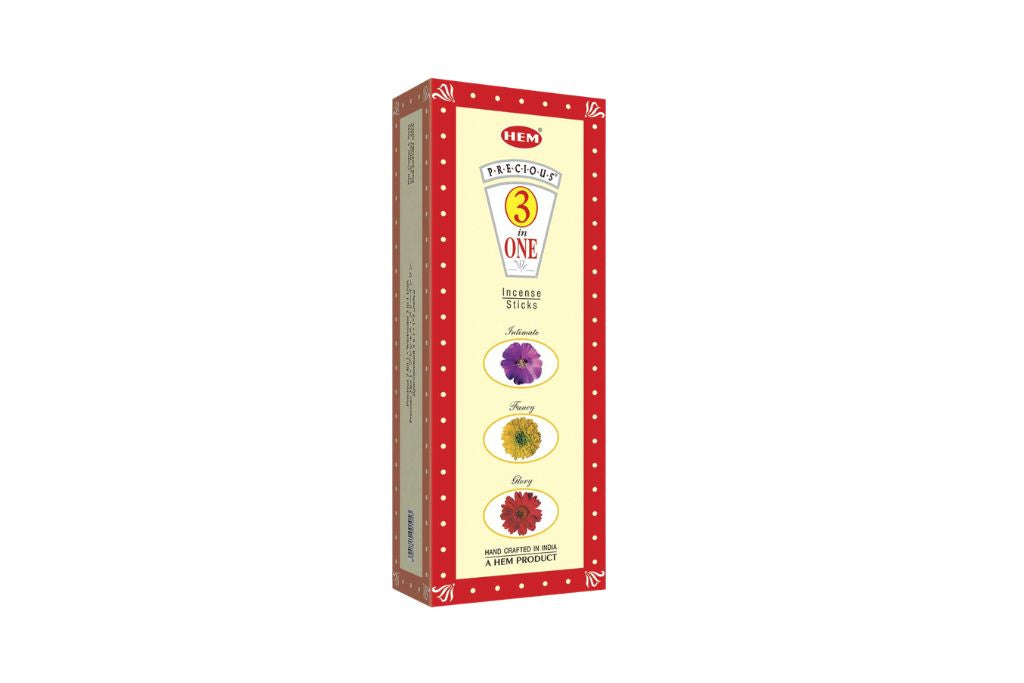 HEM incense stick box with three floral illustrations on a white background