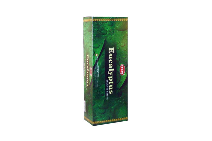 Hem Incese box of Eucalyptus incense sticks on a white background