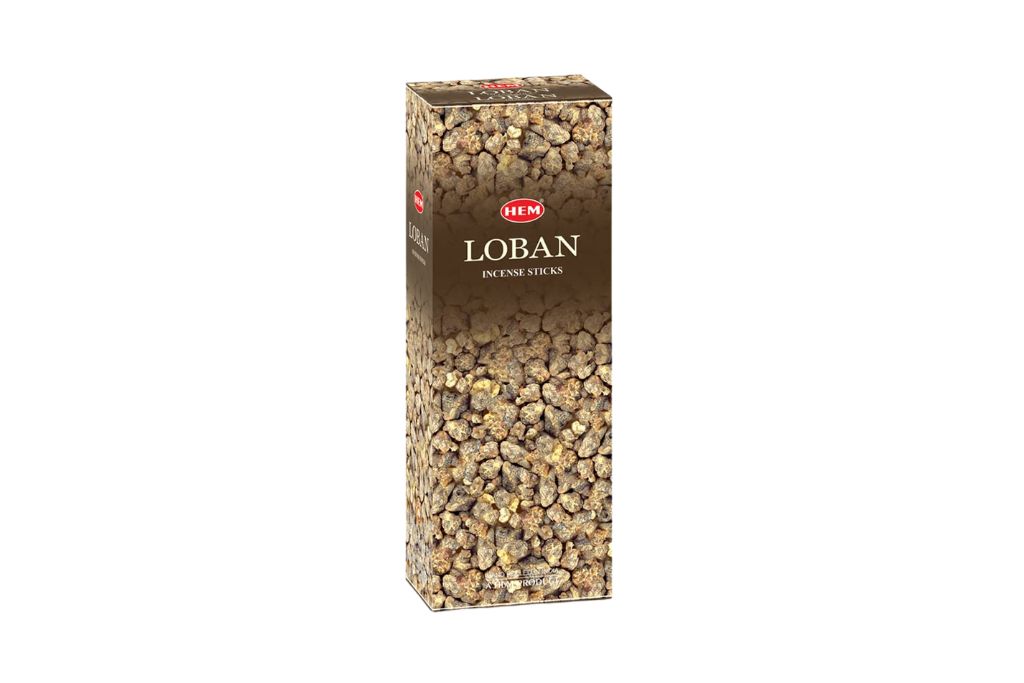 Box of Hem Loban incense sticks on a white background