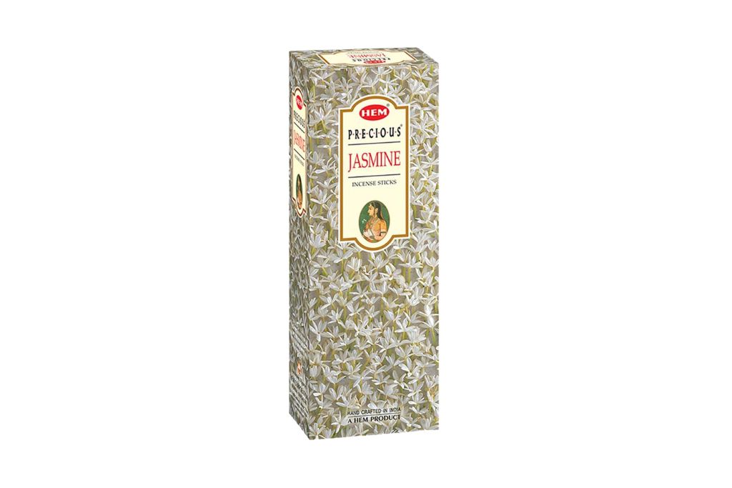 Box of Hem Precious Jasmine incense on a white background