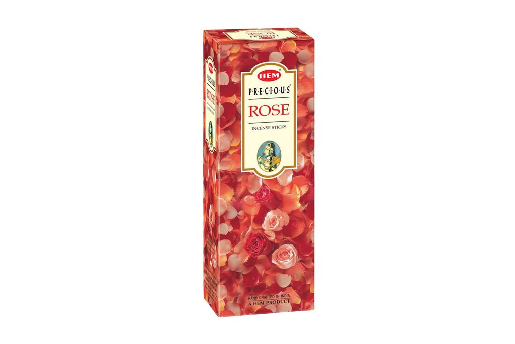 Box of Hem Precious Rose incense on a white background
