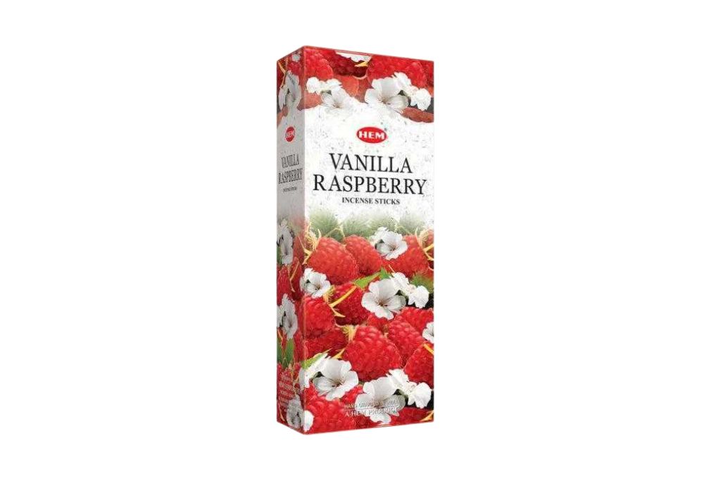 Box of HEM Vanilla Raspberry product on a white background
