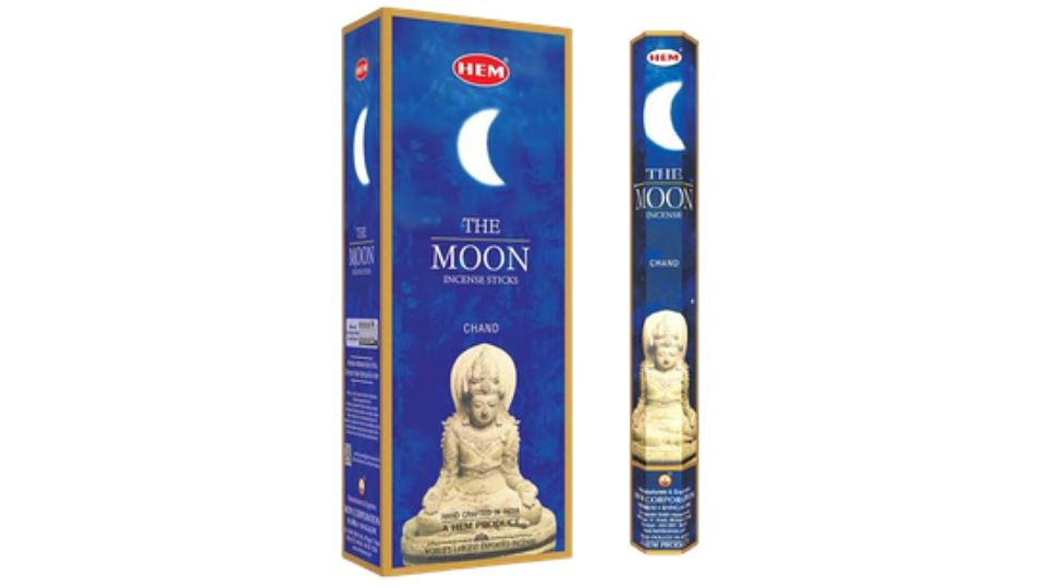 Hem incense sticks packaging with blue and gold design on a white background