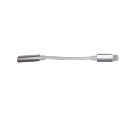 A silver and white Lightning to USB-A adapter cable on a white background.