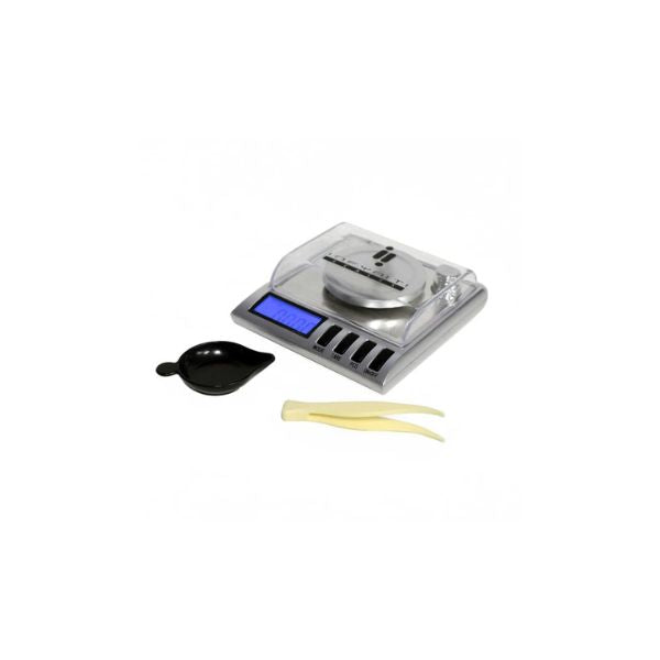 Digital kitchen scale with accessories on a white background