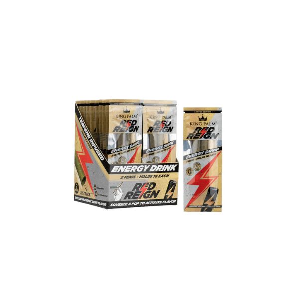 Red Reign energy drink packaging on a white background
