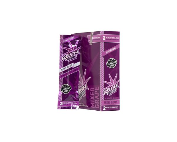 Two purple KUSH Canada packaging boxes on a white background