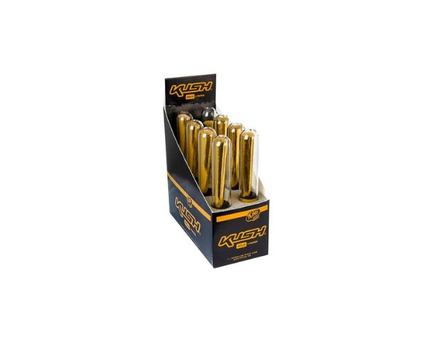 Display box of Kush gold cone products on a white background