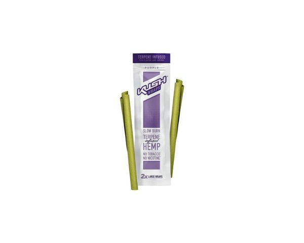 Kush cannabis product packaging with green rolling paper on a white background