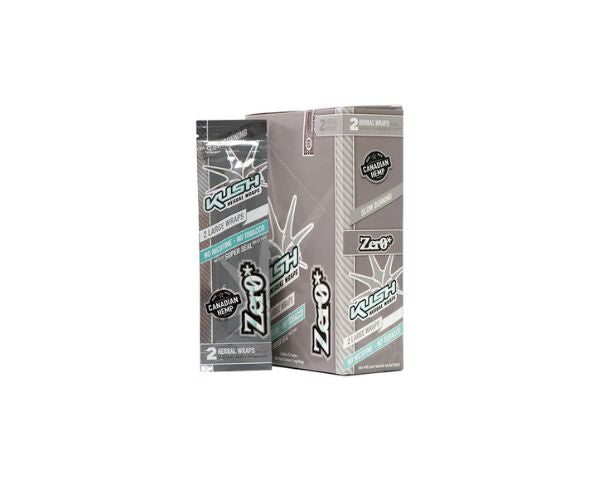 Two boxes of Kush Zero rolling paper on a white background