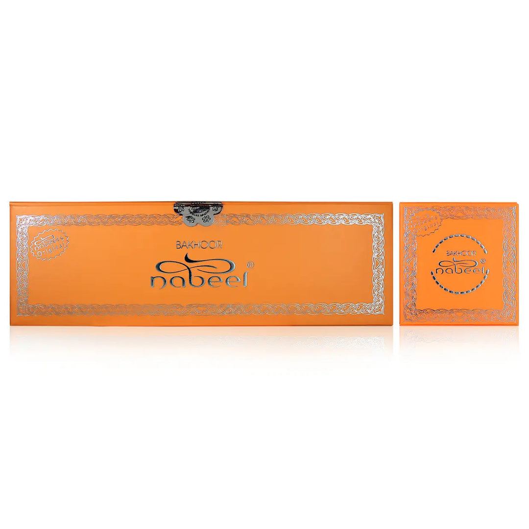 Orange incense box with silver accents and &
