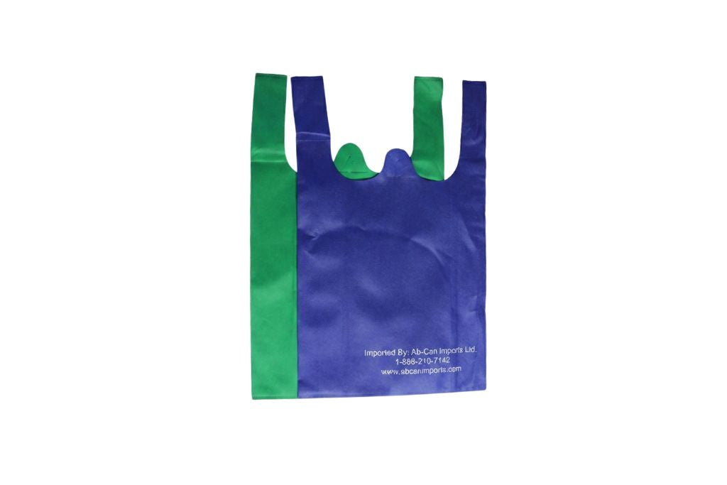 Blue and green non woven bag on a white background